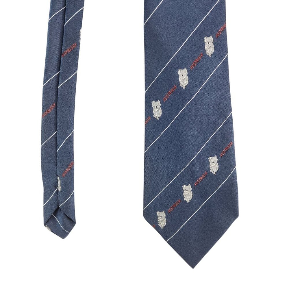 Address Australian Koala & Australia Text Patterned Tie Blue 100% Polyester
